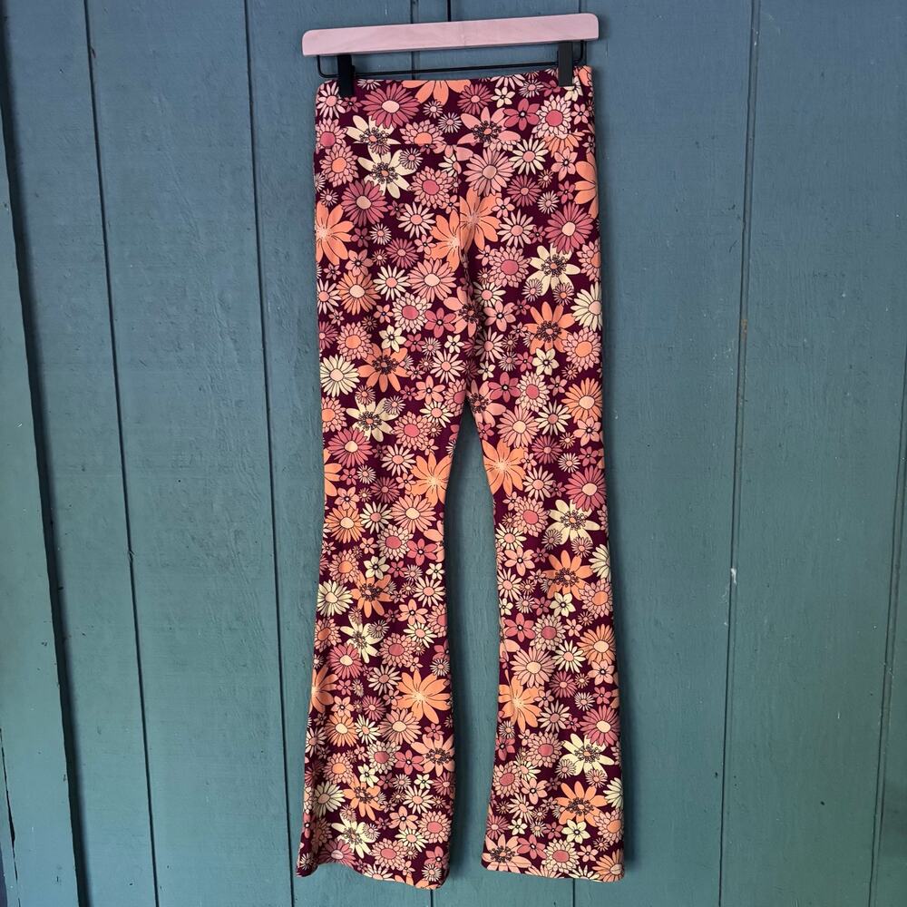 70s Retro No Boundaries Floral Bell Bottom Leggings Groovy Hippie sz7 - Picture 3 of 6